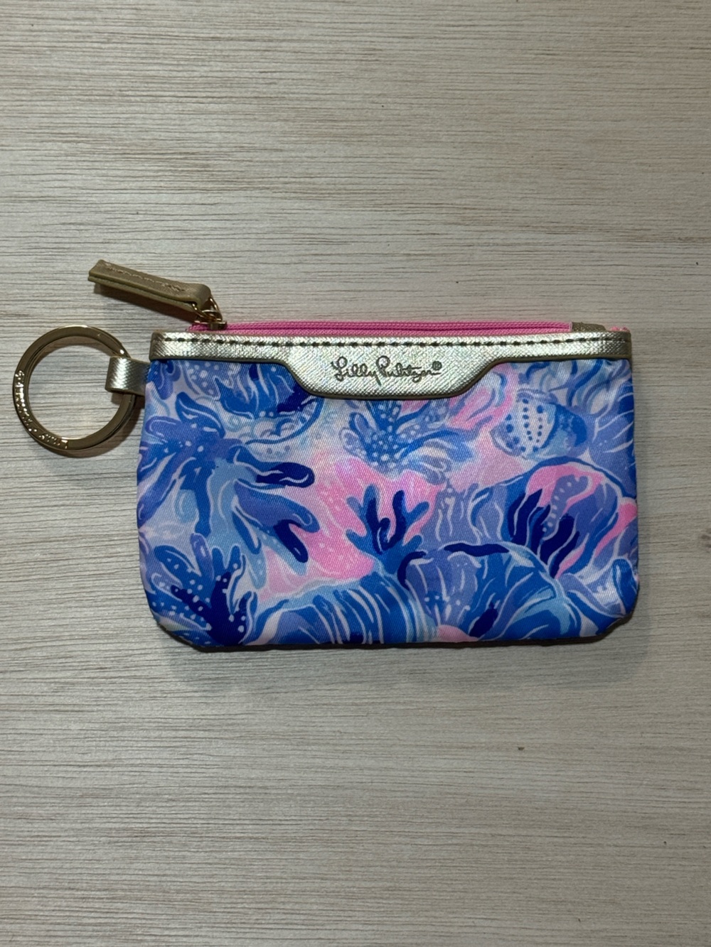 Lilly Pulitzer Pink and Blue Floral Wristlet ID & Key Pouch